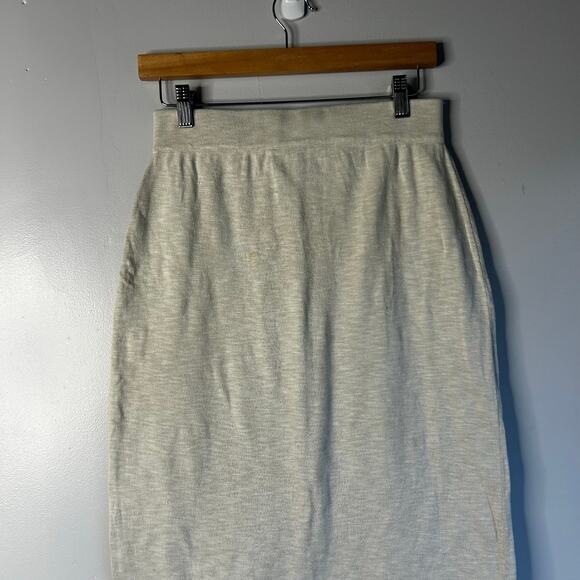 Peruvian Connection Cotton Knit Midi Skirt Women's Small Cream Side Slit - Picture 2 of 8